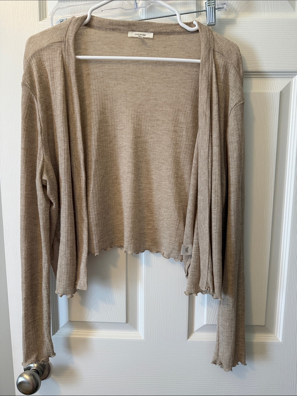 Maurices Taupe Cropped Open-Front Lightweight Cardigan